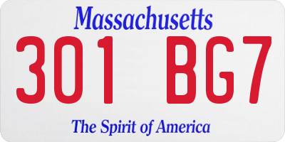 MA license plate 301BG7