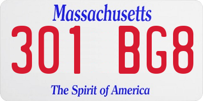 MA license plate 301BG8