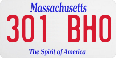 MA license plate 301BH0