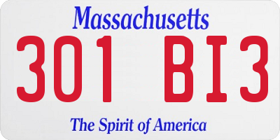 MA license plate 301BI3