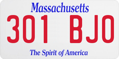 MA license plate 301BJ0