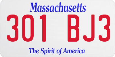 MA license plate 301BJ3