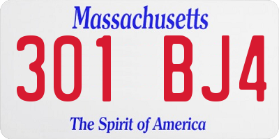 MA license plate 301BJ4