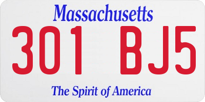 MA license plate 301BJ5