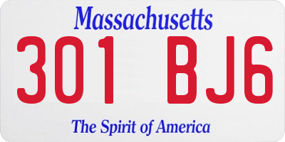 MA license plate 301BJ6