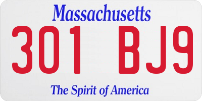 MA license plate 301BJ9