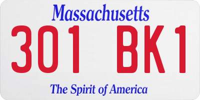 MA license plate 301BK1