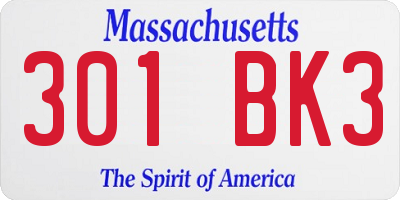 MA license plate 301BK3