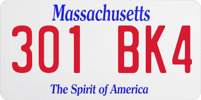 MA license plate 301BK4