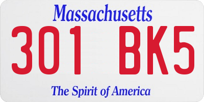 MA license plate 301BK5