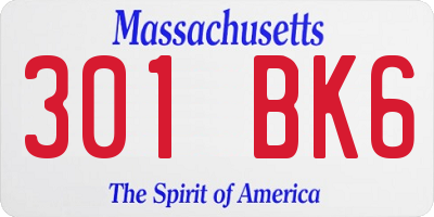 MA license plate 301BK6