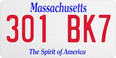 MA license plate 301BK7