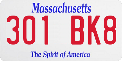 MA license plate 301BK8