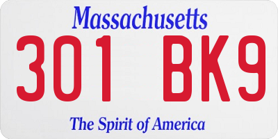 MA license plate 301BK9