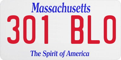 MA license plate 301BL0