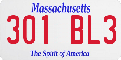 MA license plate 301BL3
