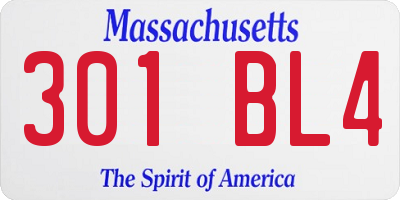 MA license plate 301BL4