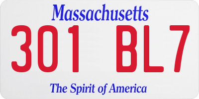 MA license plate 301BL7