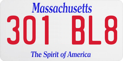 MA license plate 301BL8
