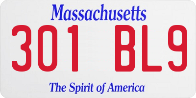 MA license plate 301BL9
