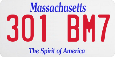 MA license plate 301BM7