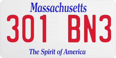 MA license plate 301BN3