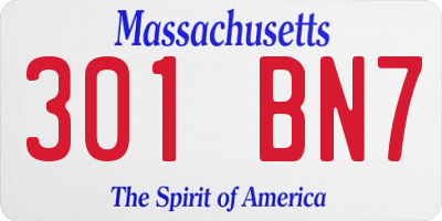 MA license plate 301BN7