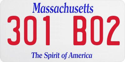 MA license plate 301BO2