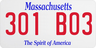 MA license plate 301BO3