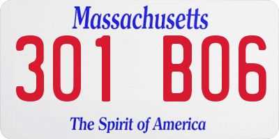 MA license plate 301BO6