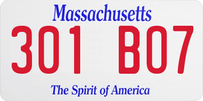 MA license plate 301BO7