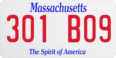 MA license plate 301BO9