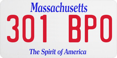 MA license plate 301BP0