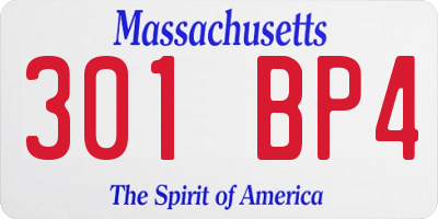 MA license plate 301BP4