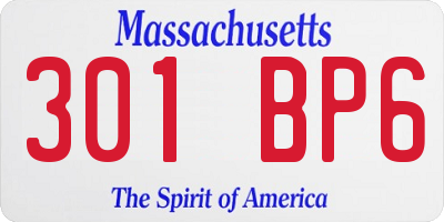 MA license plate 301BP6