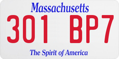 MA license plate 301BP7