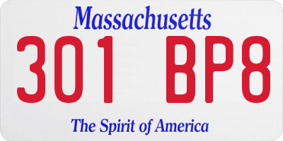 MA license plate 301BP8