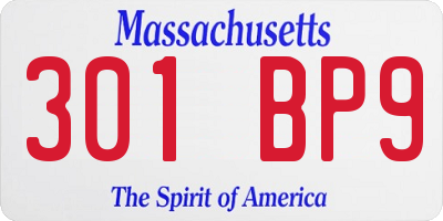 MA license plate 301BP9