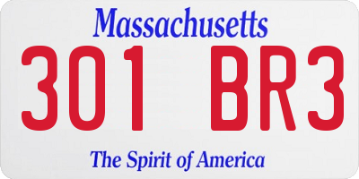 MA license plate 301BR3