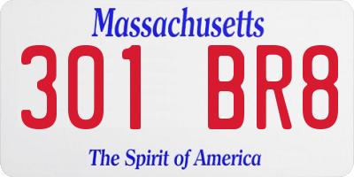 MA license plate 301BR8