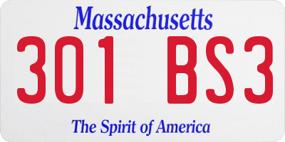 MA license plate 301BS3