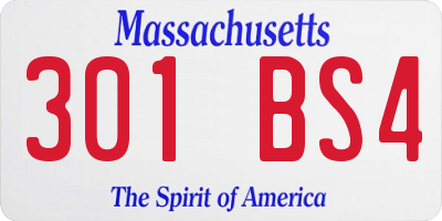 MA license plate 301BS4