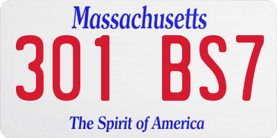 MA license plate 301BS7