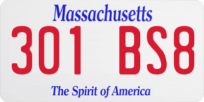 MA license plate 301BS8