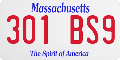 MA license plate 301BS9