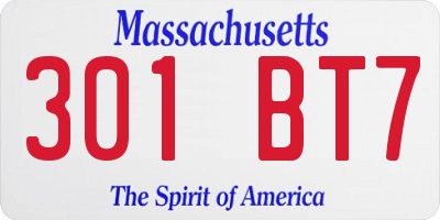 MA license plate 301BT7