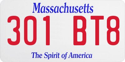 MA license plate 301BT8