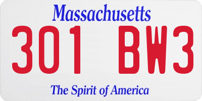 MA license plate 301BW3