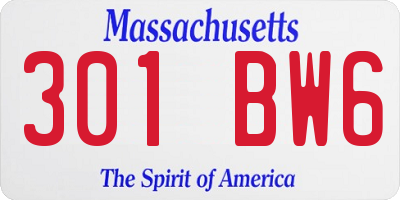 MA license plate 301BW6