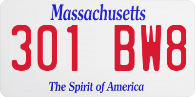 MA license plate 301BW8